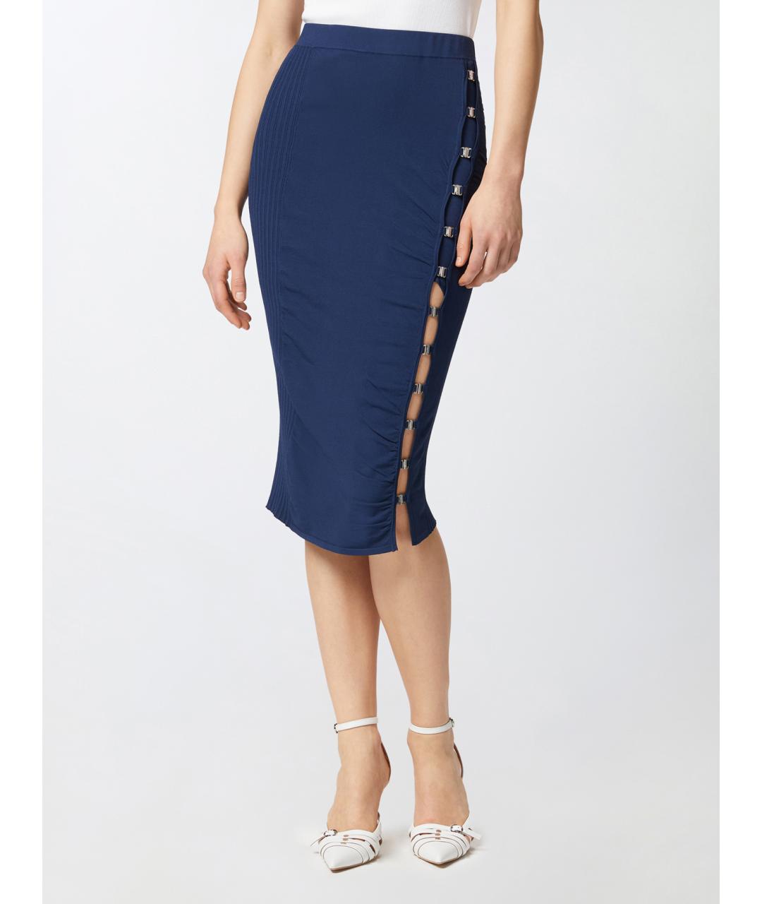 PINKO Синяя вискозная юбка миди, фото 4