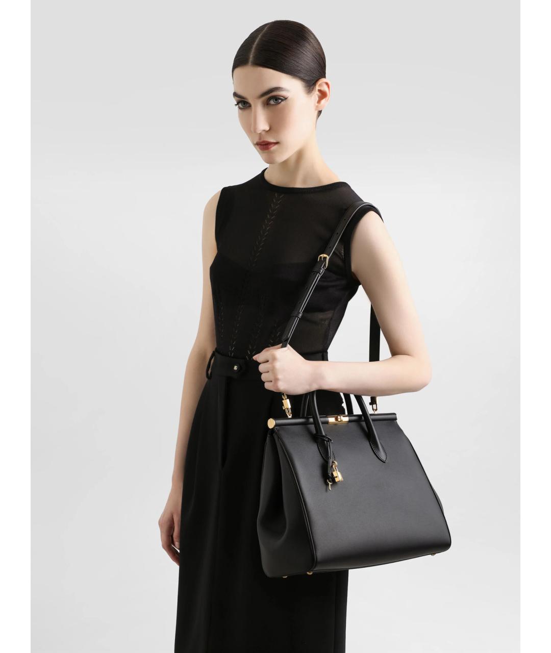 DOLCE&GABBANA Черная кожаная сумка тоут, фото 2