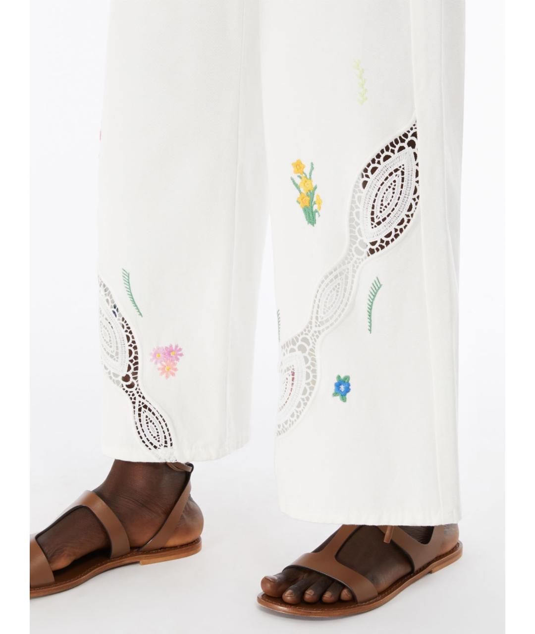 WEEKEND MAX MARA Белые хлопковые брюки широкие, фото 3