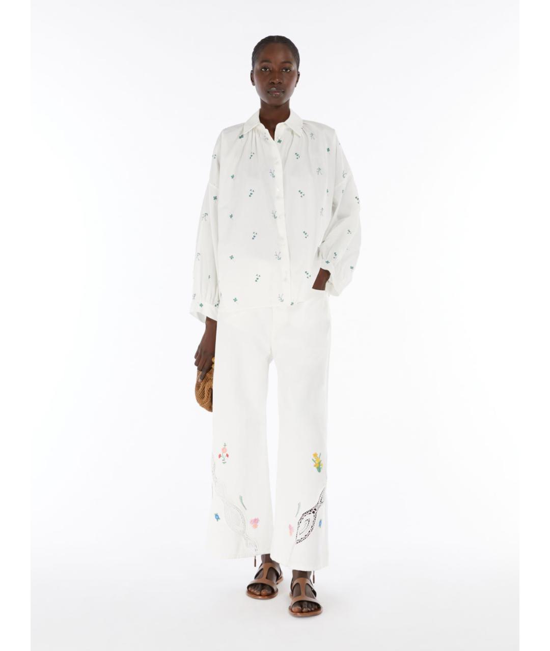 WEEKEND MAX MARA Белые хлопковые брюки широкие, фото 2