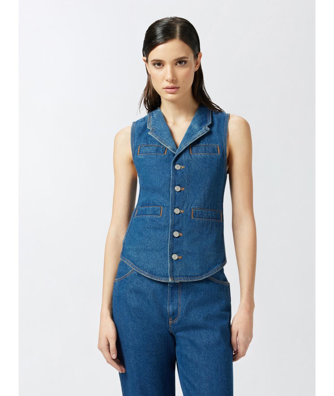 PINKO Синий хлопковый жилет, фото 3