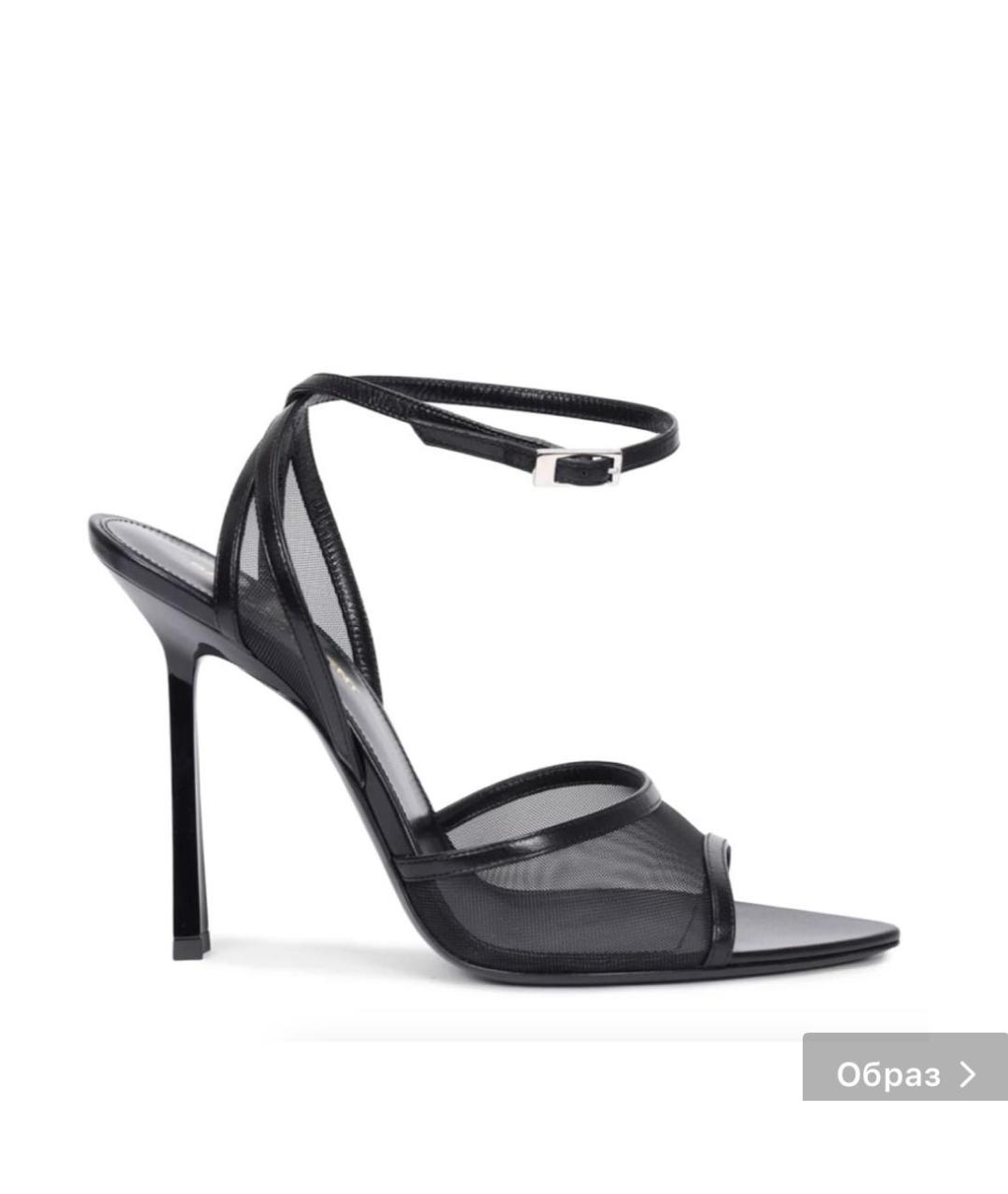 SAINT LAURENT Черные кожаные босоножки, фото 4