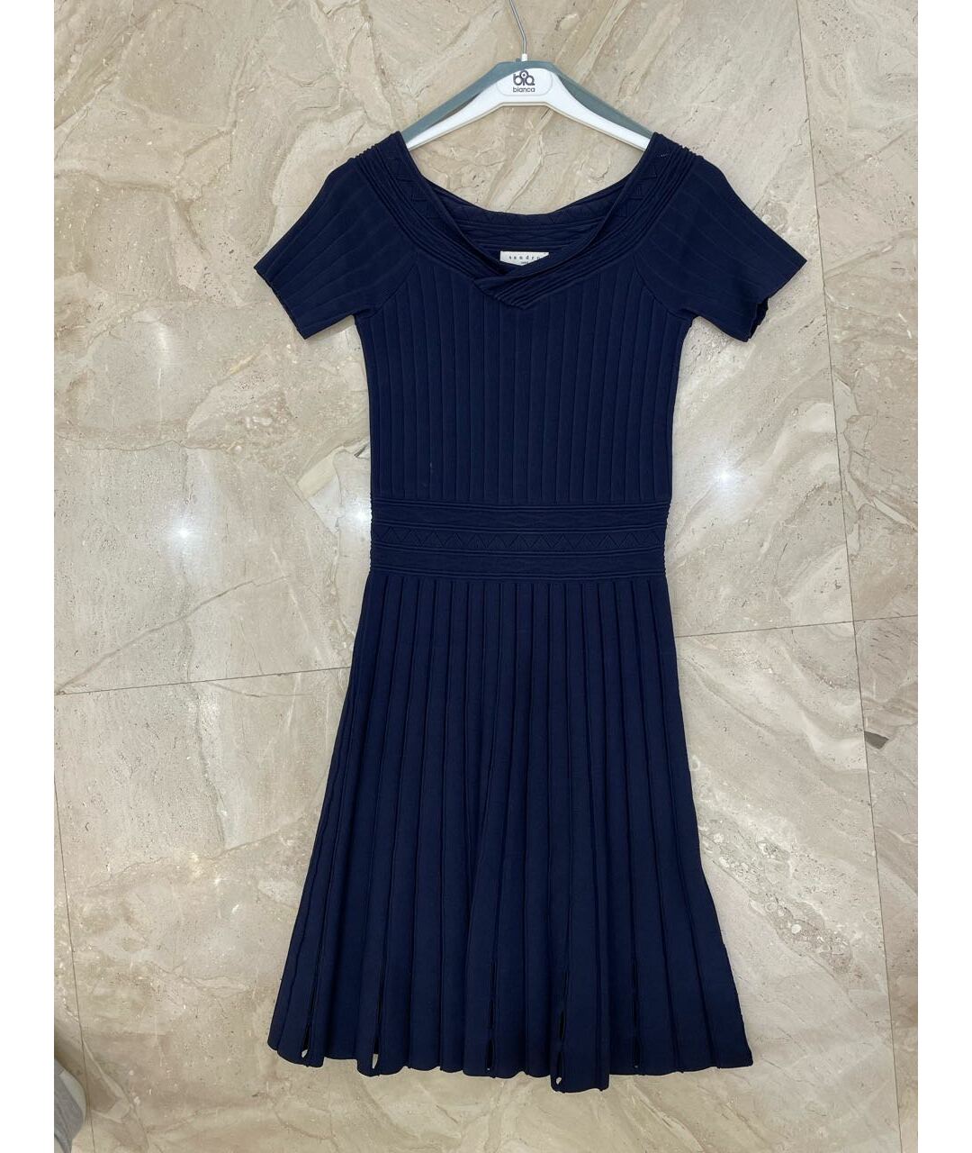 SANDRO Темно-синее хлопко-эластановое повседневное платье, фото 4