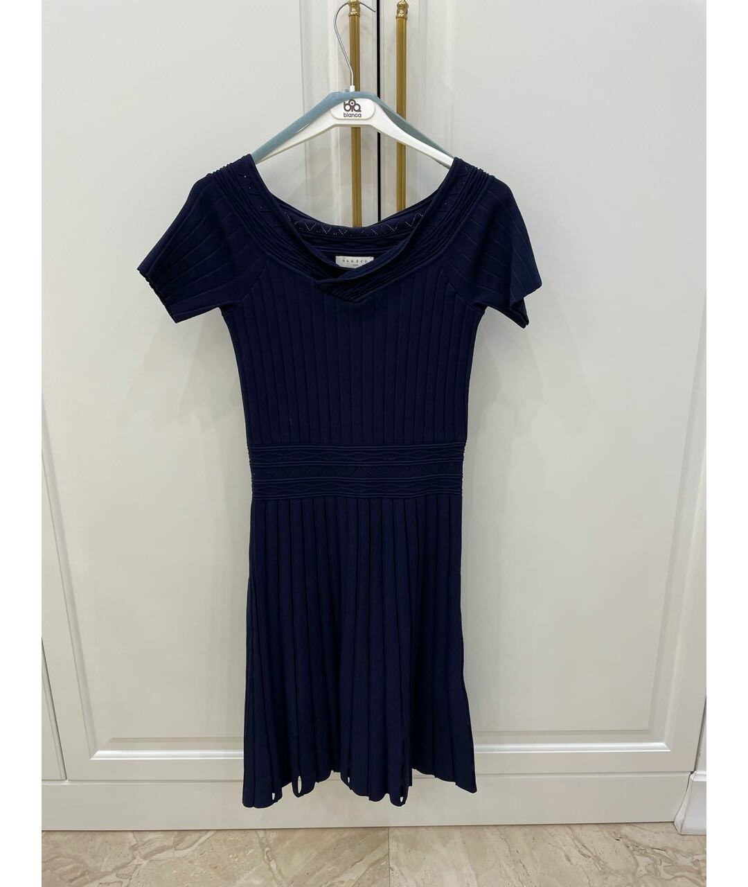 SANDRO Темно-синее хлопко-эластановое повседневное платье, фото 3