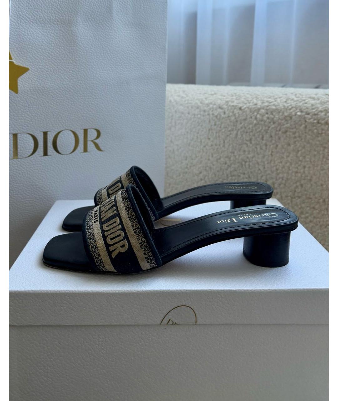 CHRISTIAN DIOR Темно-синие текстильные мюли, фото 4