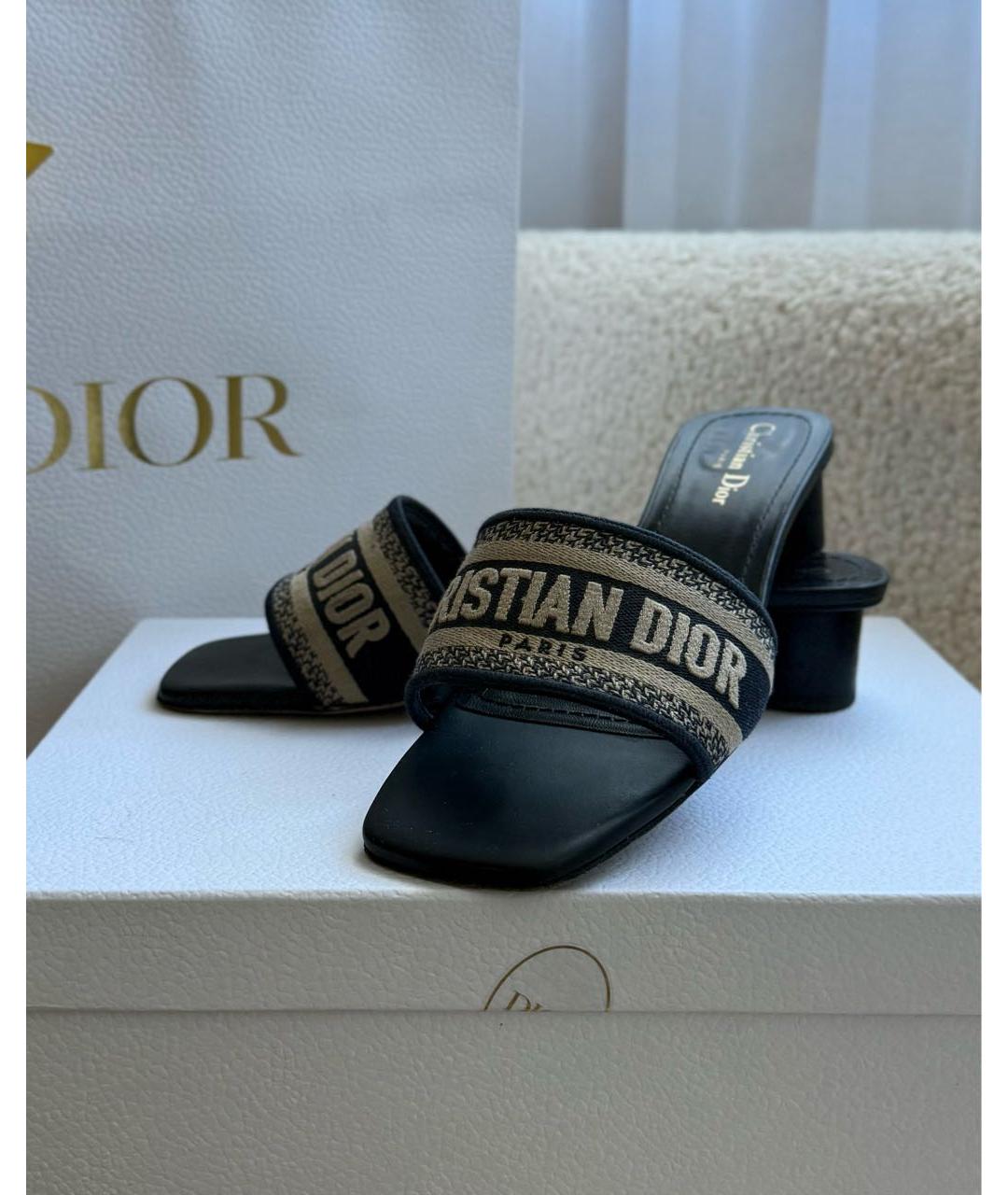 CHRISTIAN DIOR Темно-синие текстильные мюли, фото 5