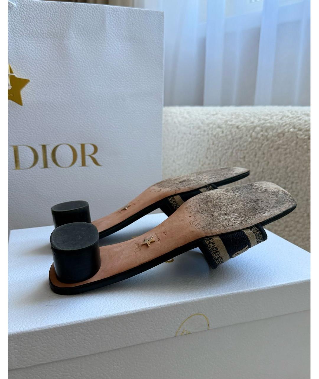 CHRISTIAN DIOR Темно-синие текстильные мюли, фото 7