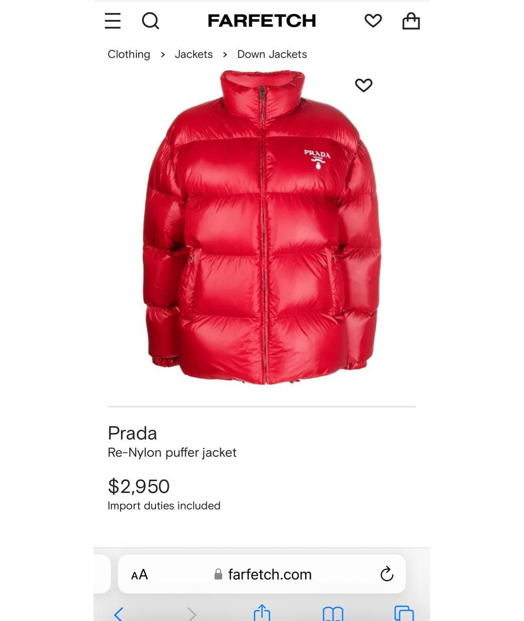 PRADA Красный полиамидовый пуховик, фото 5