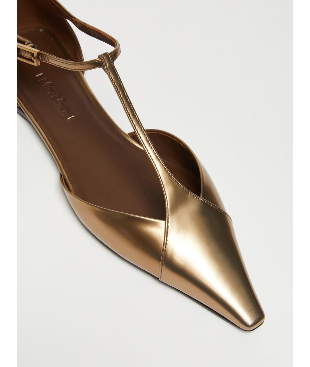 MAX MARA Золотые кожаные балетки, фото 3