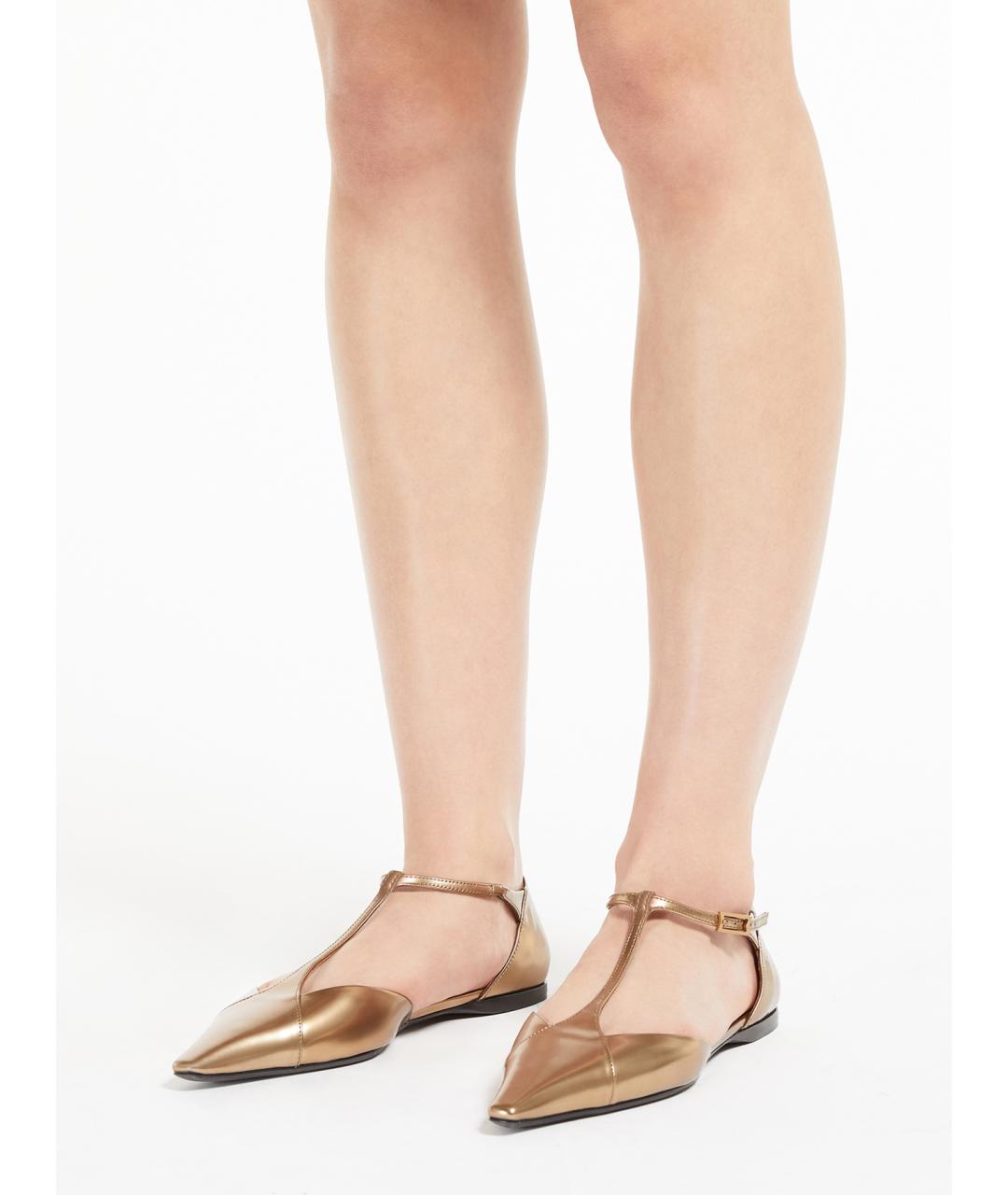 MAX MARA Золотые кожаные балетки, фото 5