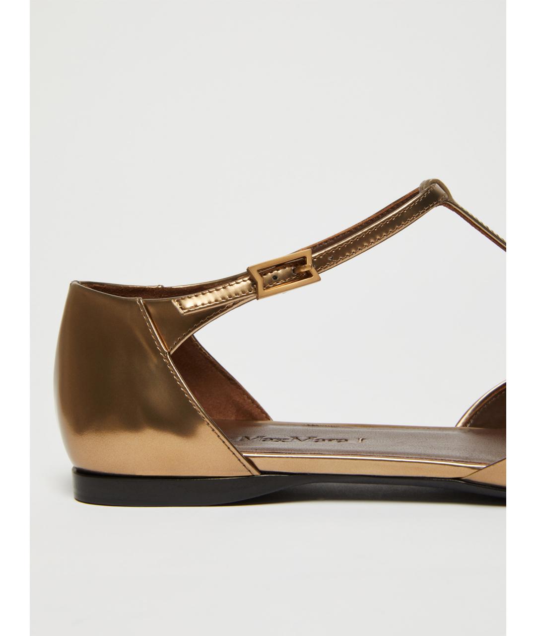 MAX MARA Золотые кожаные балетки, фото 4