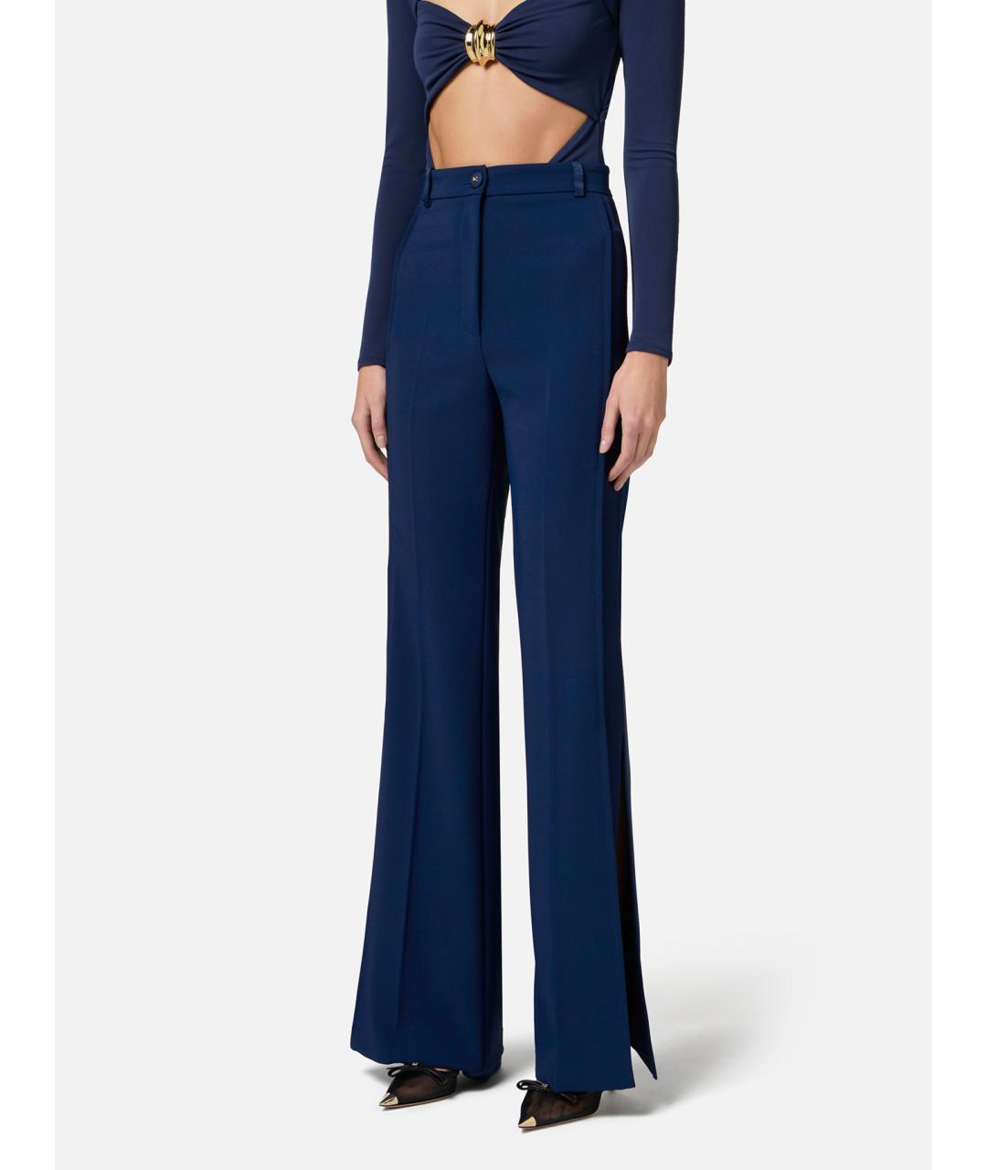 ELISABETTA FRANCHI Синие полиэстеровые брюки широкие, фото 3