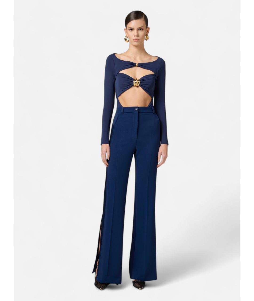 ELISABETTA FRANCHI Синие полиэстеровые брюки широкие, фото 2