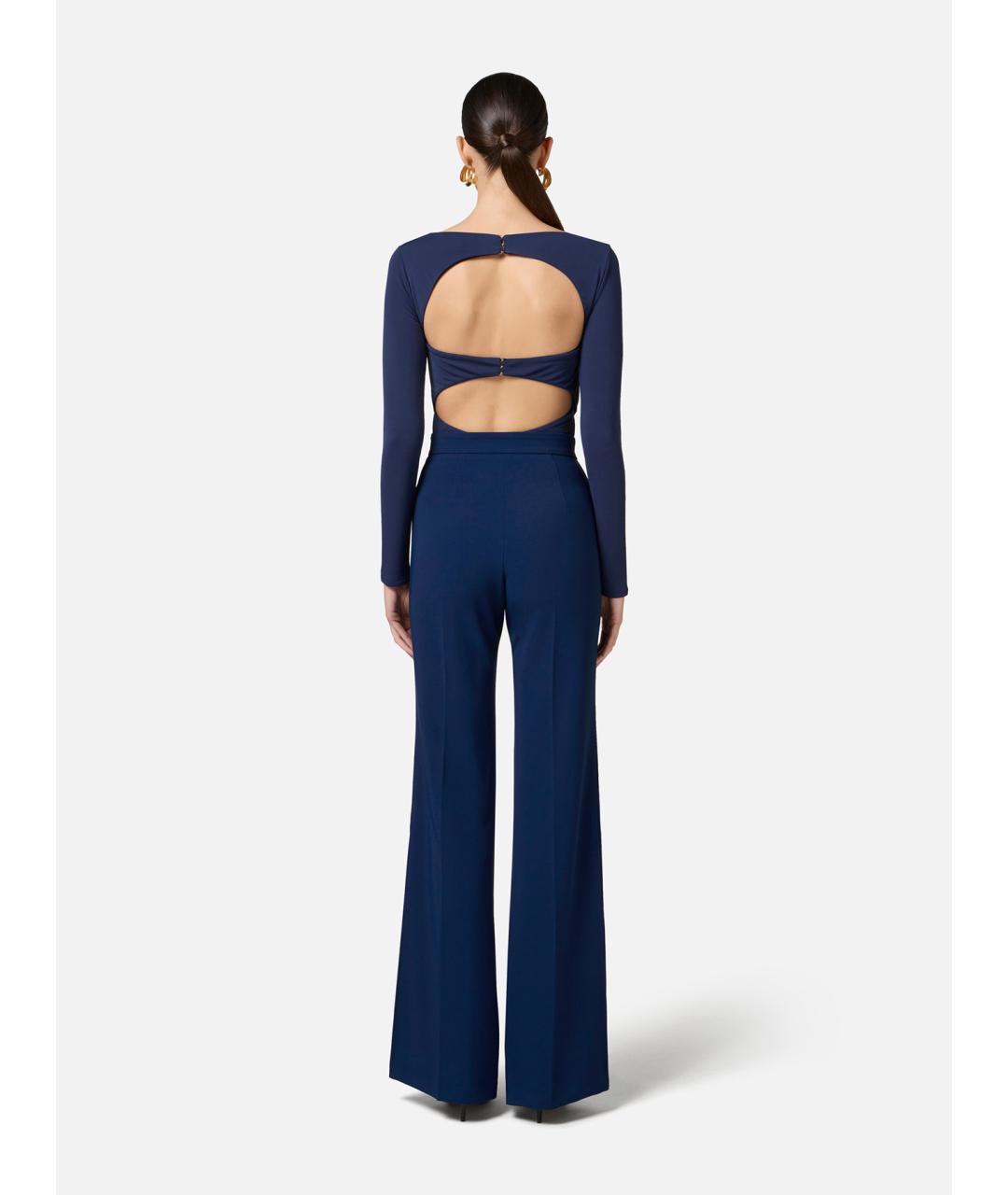 ELISABETTA FRANCHI Синие полиэстеровые брюки широкие, фото 5