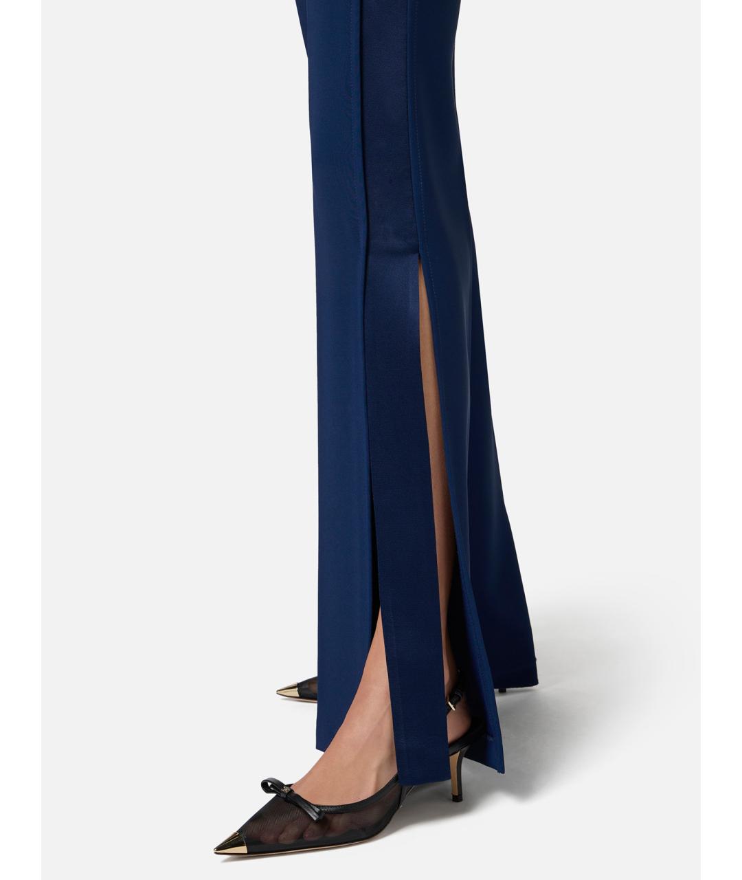 ELISABETTA FRANCHI Синие полиэстеровые брюки широкие, фото 4