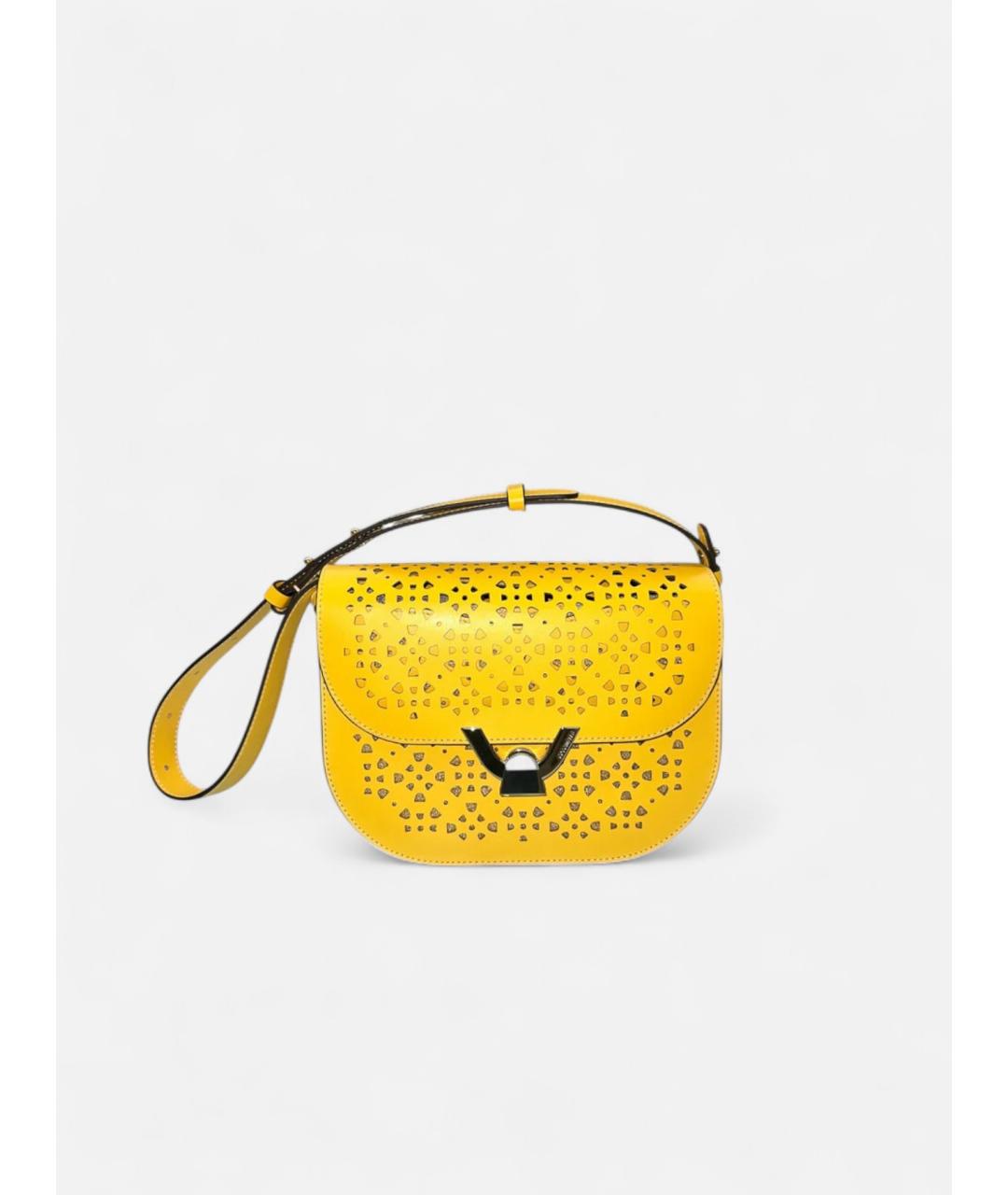 COCCINELLE Желтая кожаная сумка через плечо, фото 4