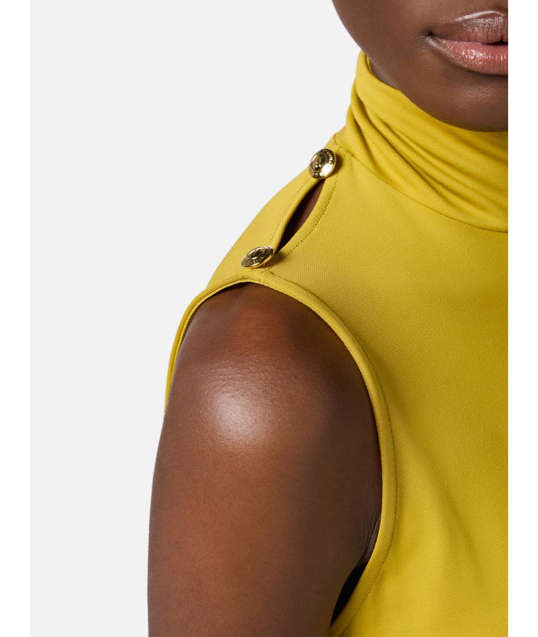 ELISABETTA FRANCHI Желтое вискозное вечернее платье, фото 4