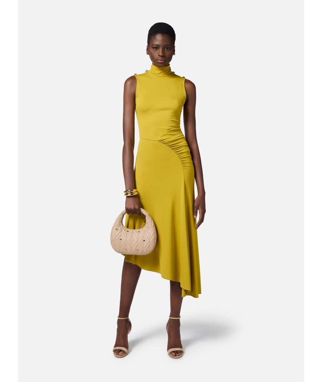 ELISABETTA FRANCHI Желтое вискозное вечернее платье, фото 2