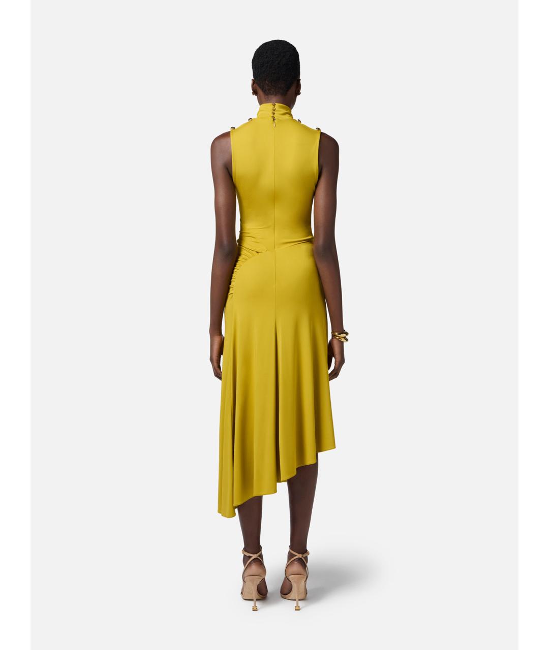 ELISABETTA FRANCHI Желтое вискозное вечернее платье, фото 5