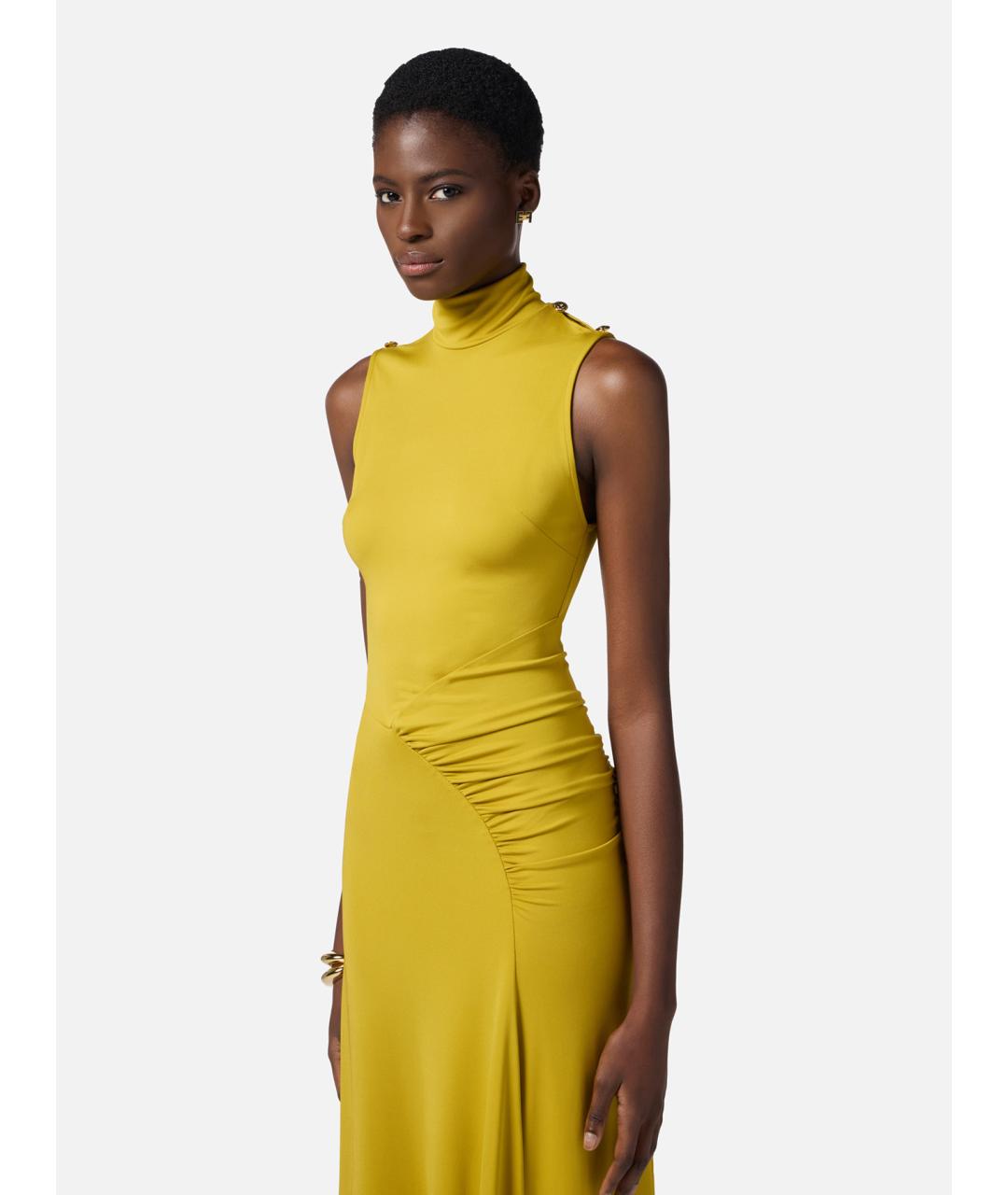 ELISABETTA FRANCHI Желтое вискозное вечернее платье, фото 3