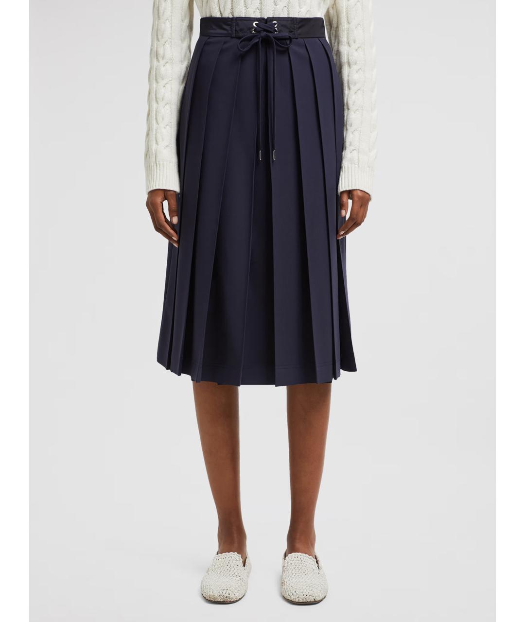 MONCLER Темно-синяя полиамидовая юбка миди, фото 3
