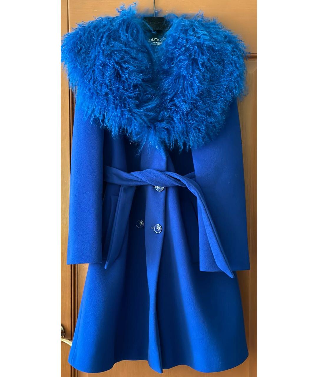 BOUTIQUE MOSCHINO Синее шерстяное пальто, фото 8