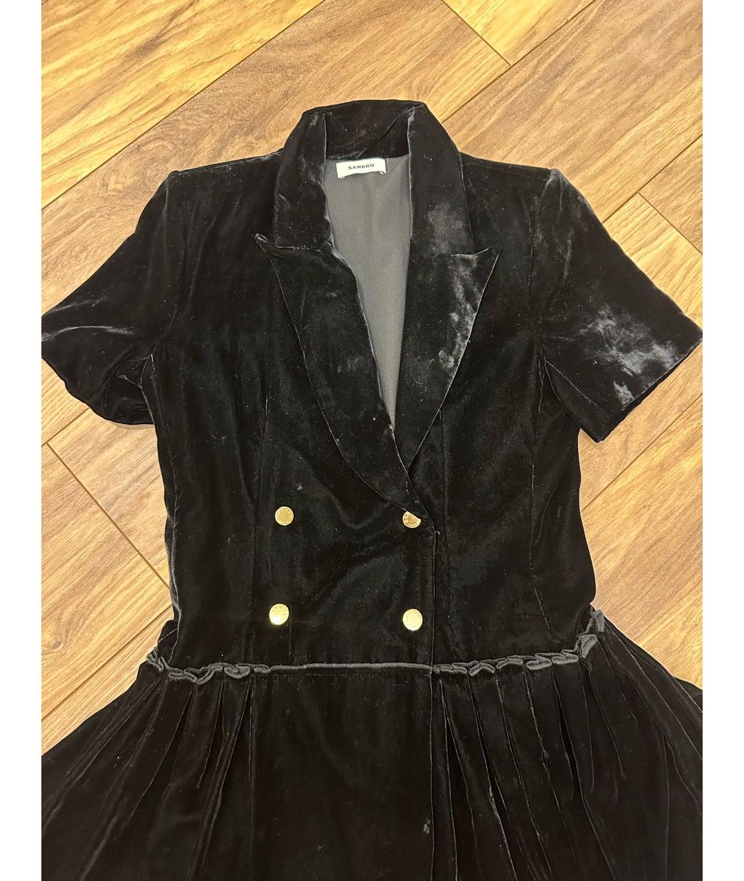 SANDRO Черное бархатное платье, фото 2