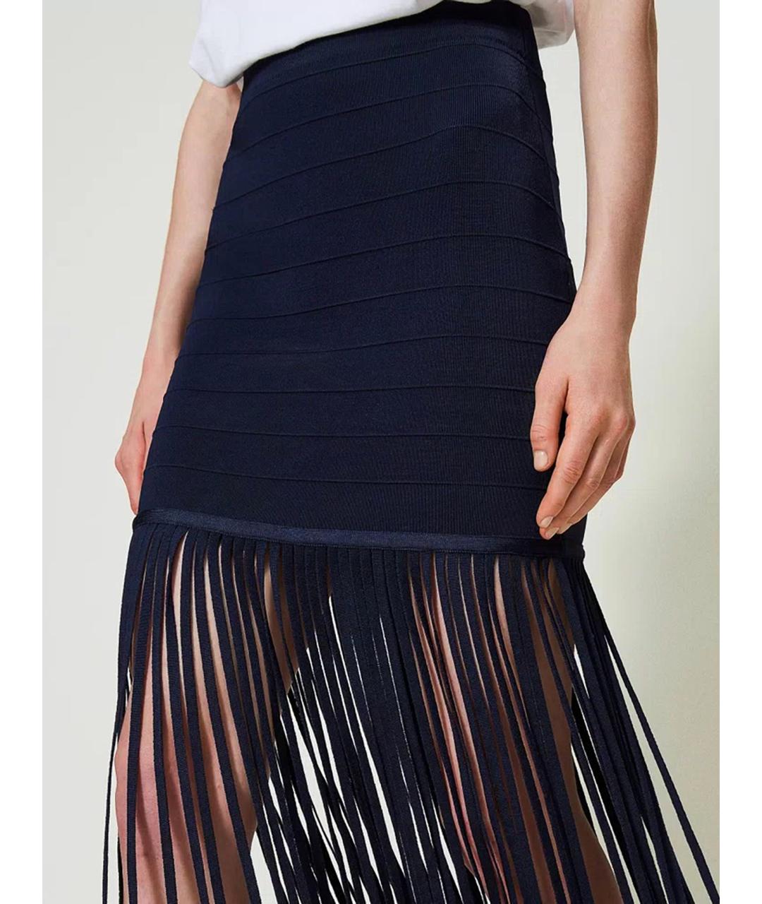 TWIN-SET Темно-синяя вискозная юбка миди, фото 3
