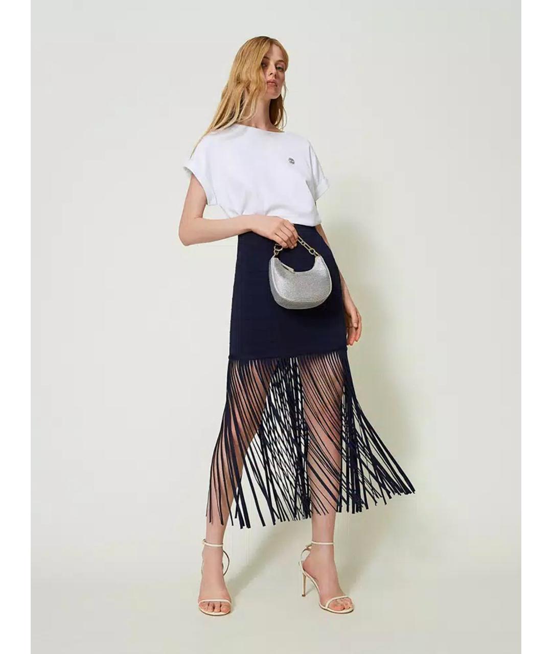 TWIN-SET Темно-синяя вискозная юбка миди, фото 2