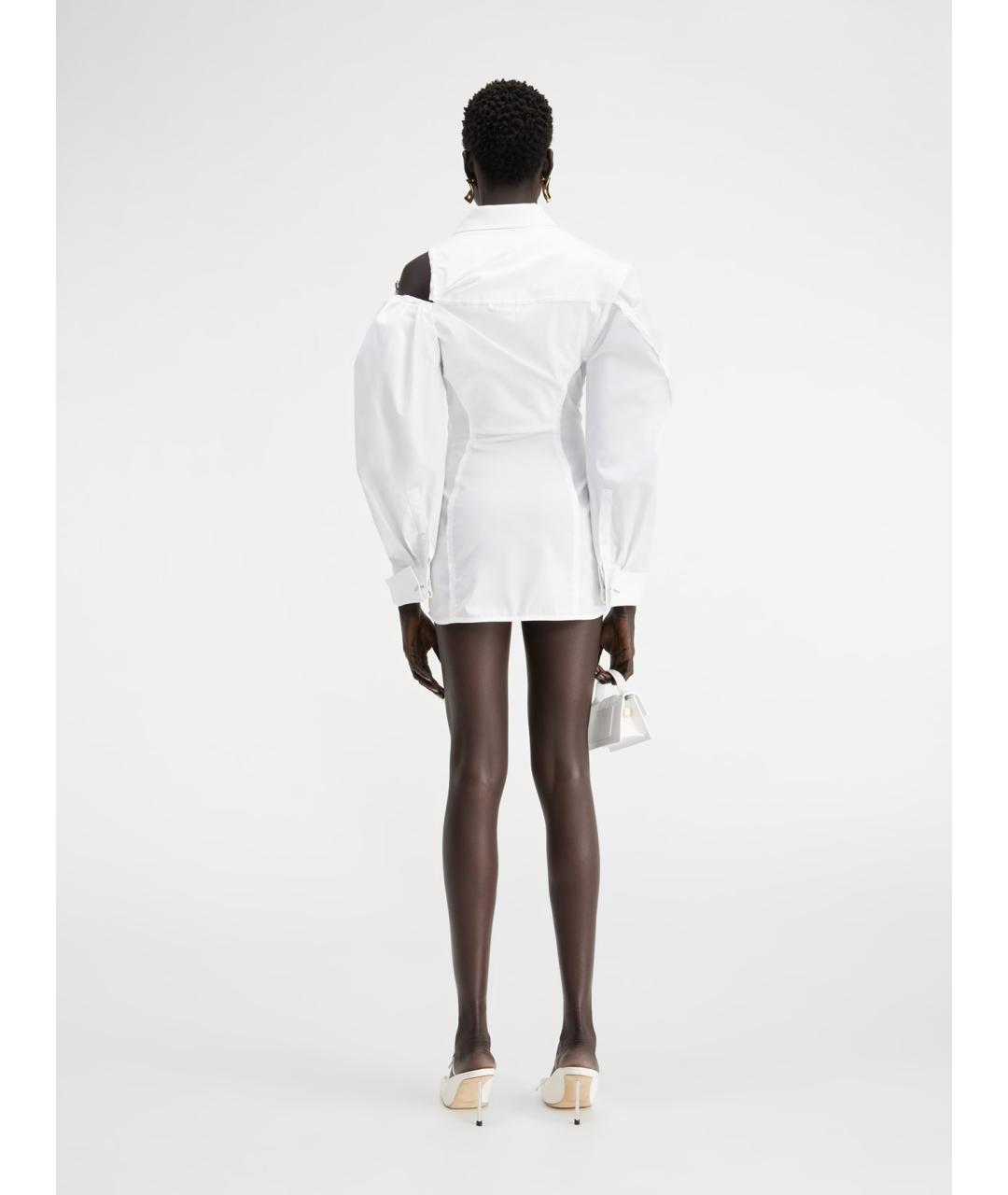 JACQUEMUS Белое хлопковое коктейльное платье, фото 5