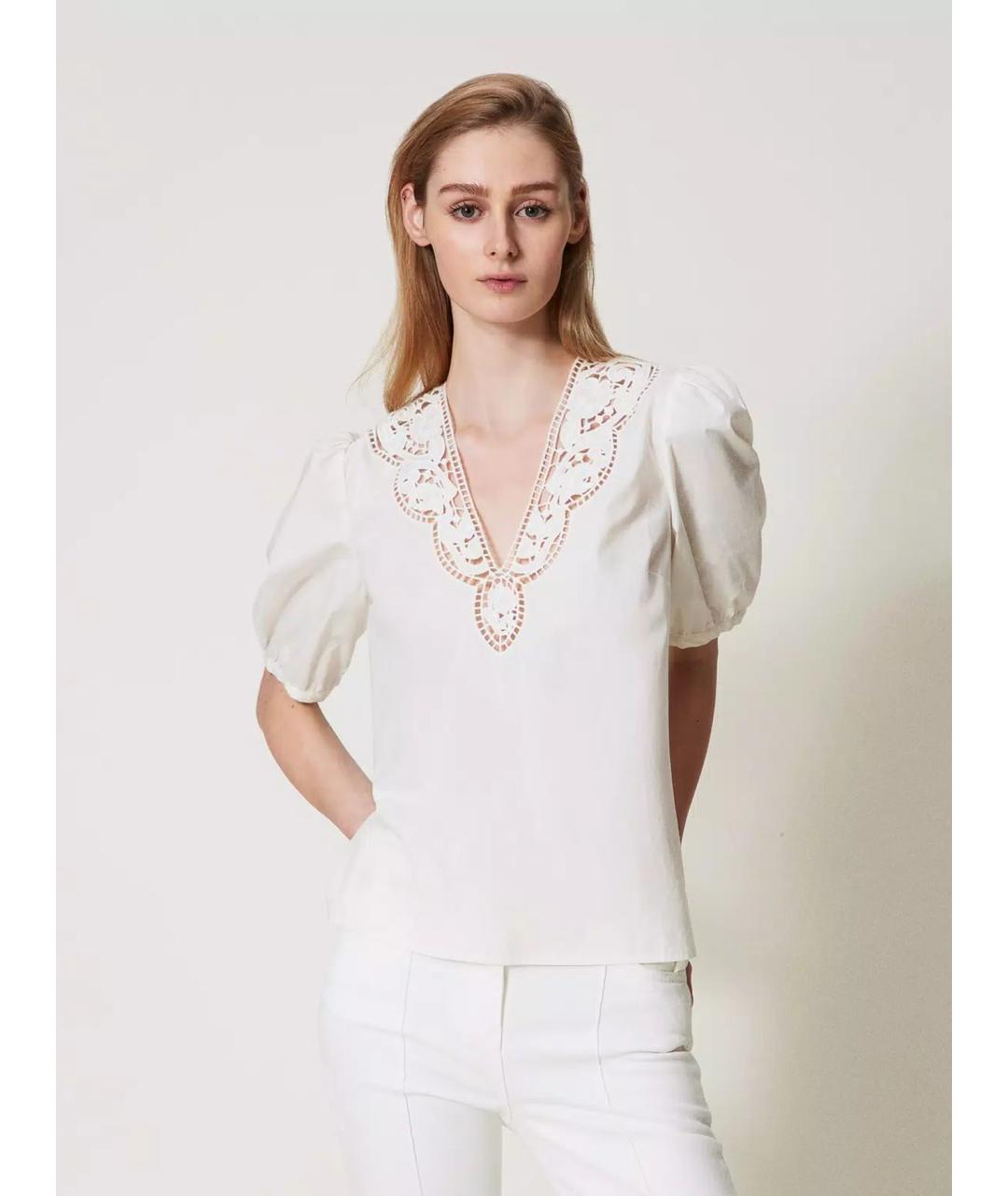 TWIN-SET Белая хлопковая блузы, фото 3