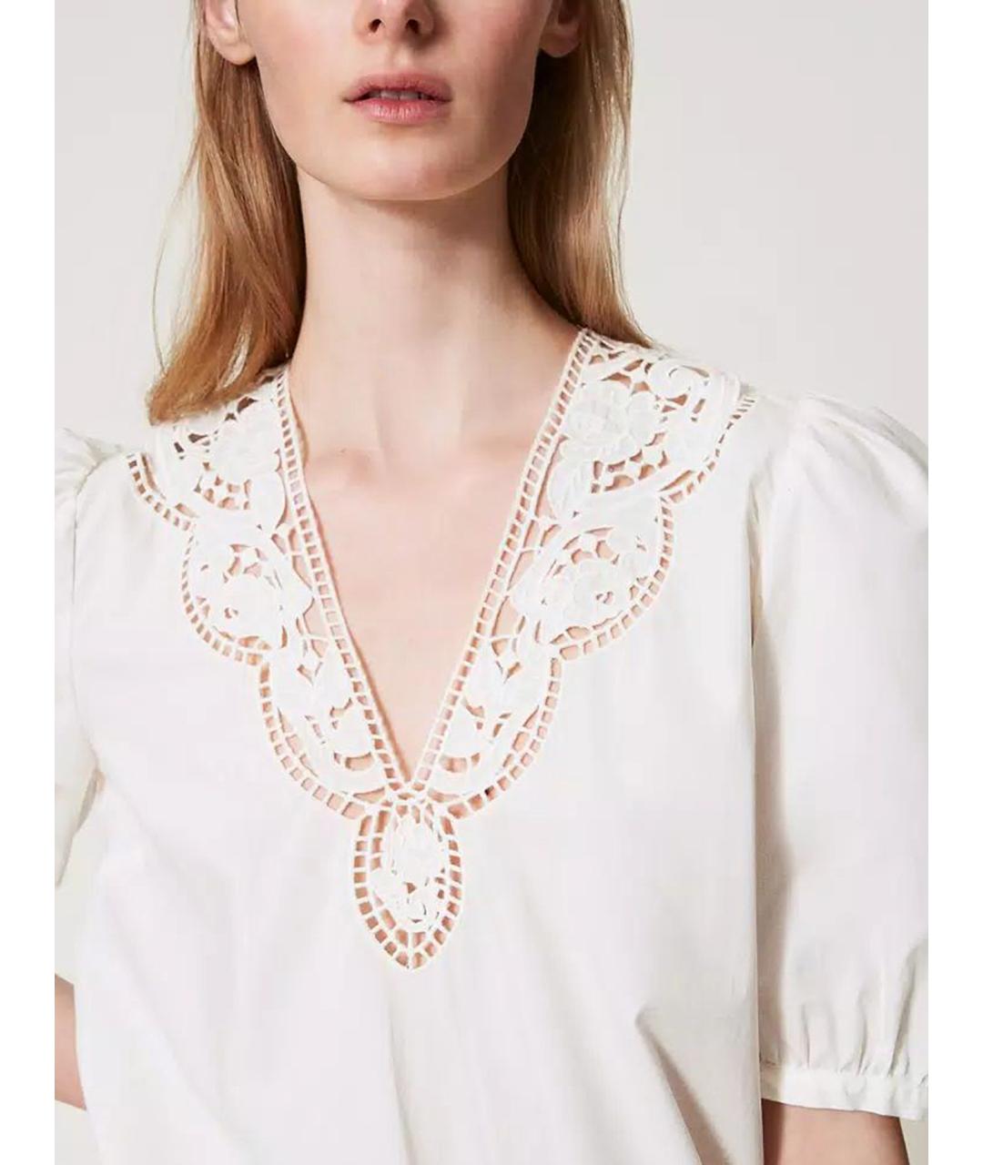 TWIN-SET Белая хлопковая блузы, фото 6