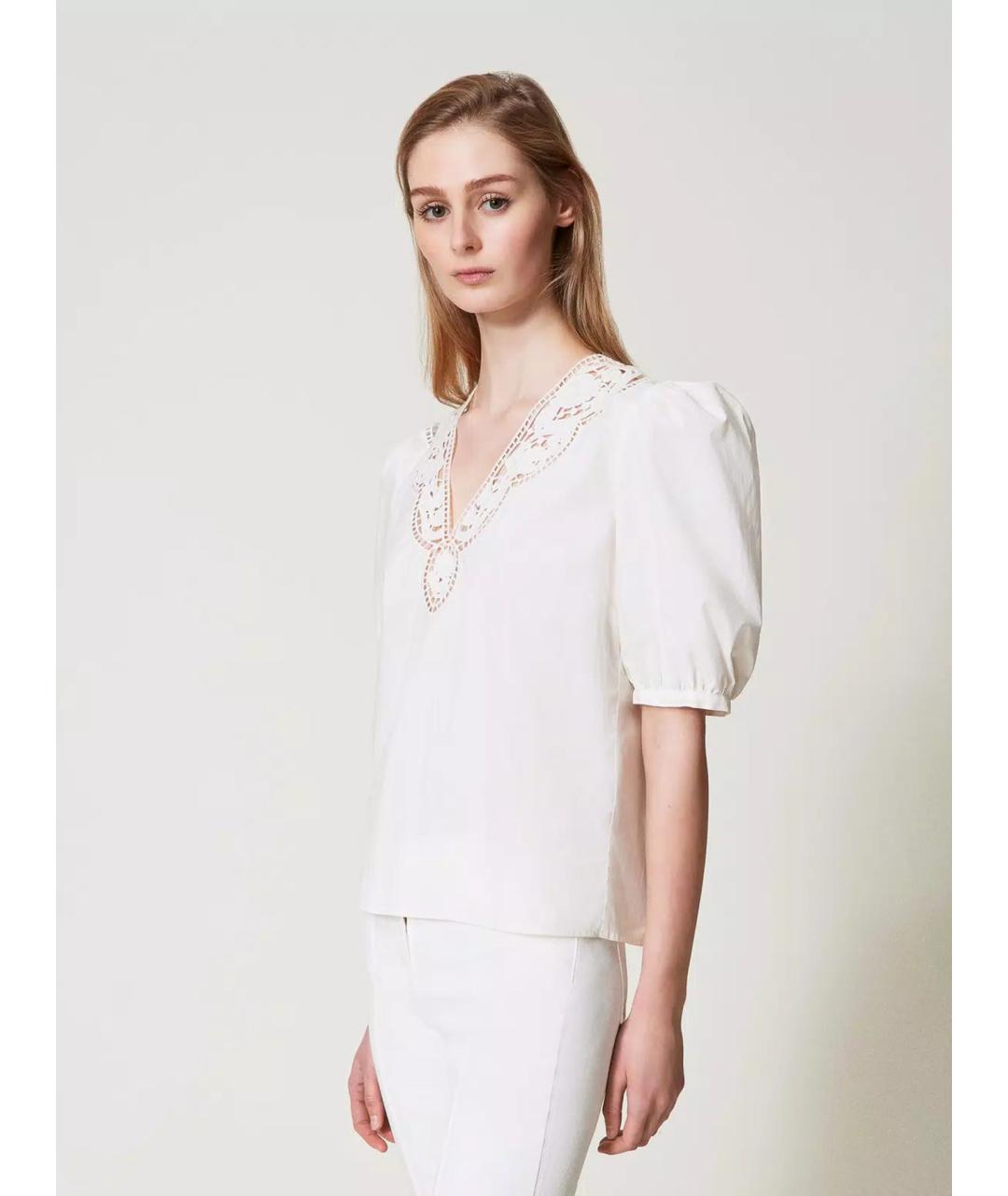 TWIN-SET Белая хлопковая блузы, фото 4