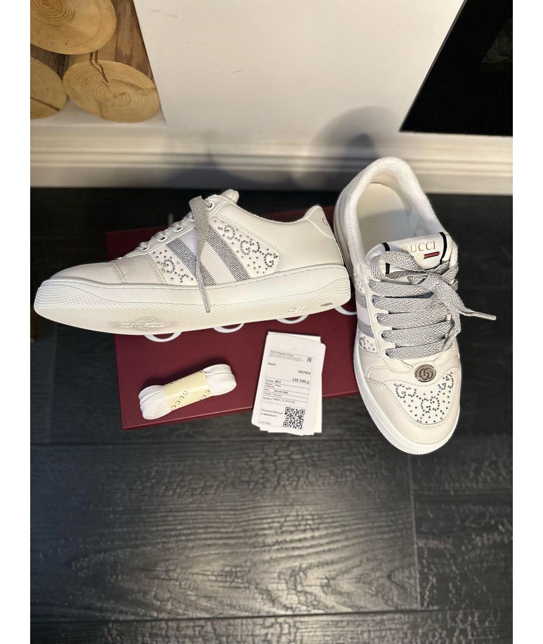 GUCCI Белые кожаные кроссовки, фото 4
