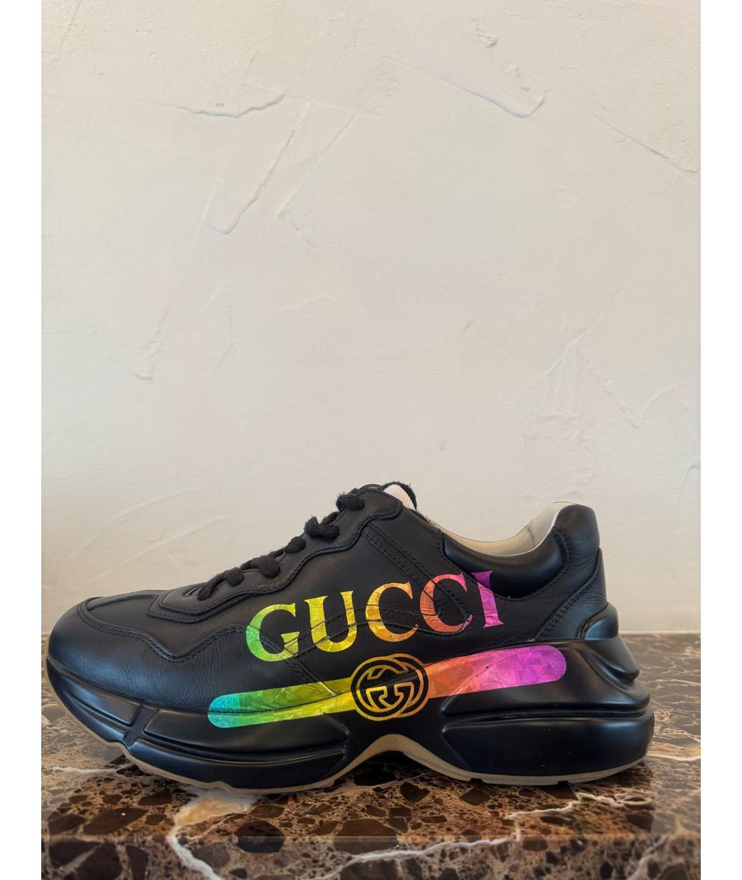 GUCCI Черные кожаные кроссовки, фото 7