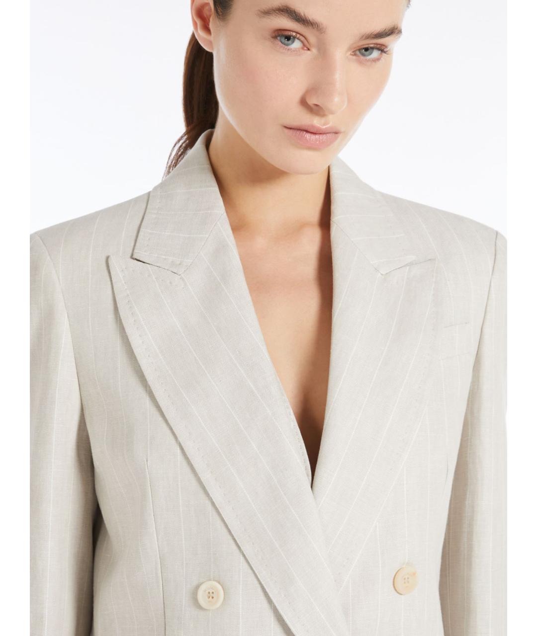 MAX MARA Бежевый льняной жакет/пиджак, фото 5
