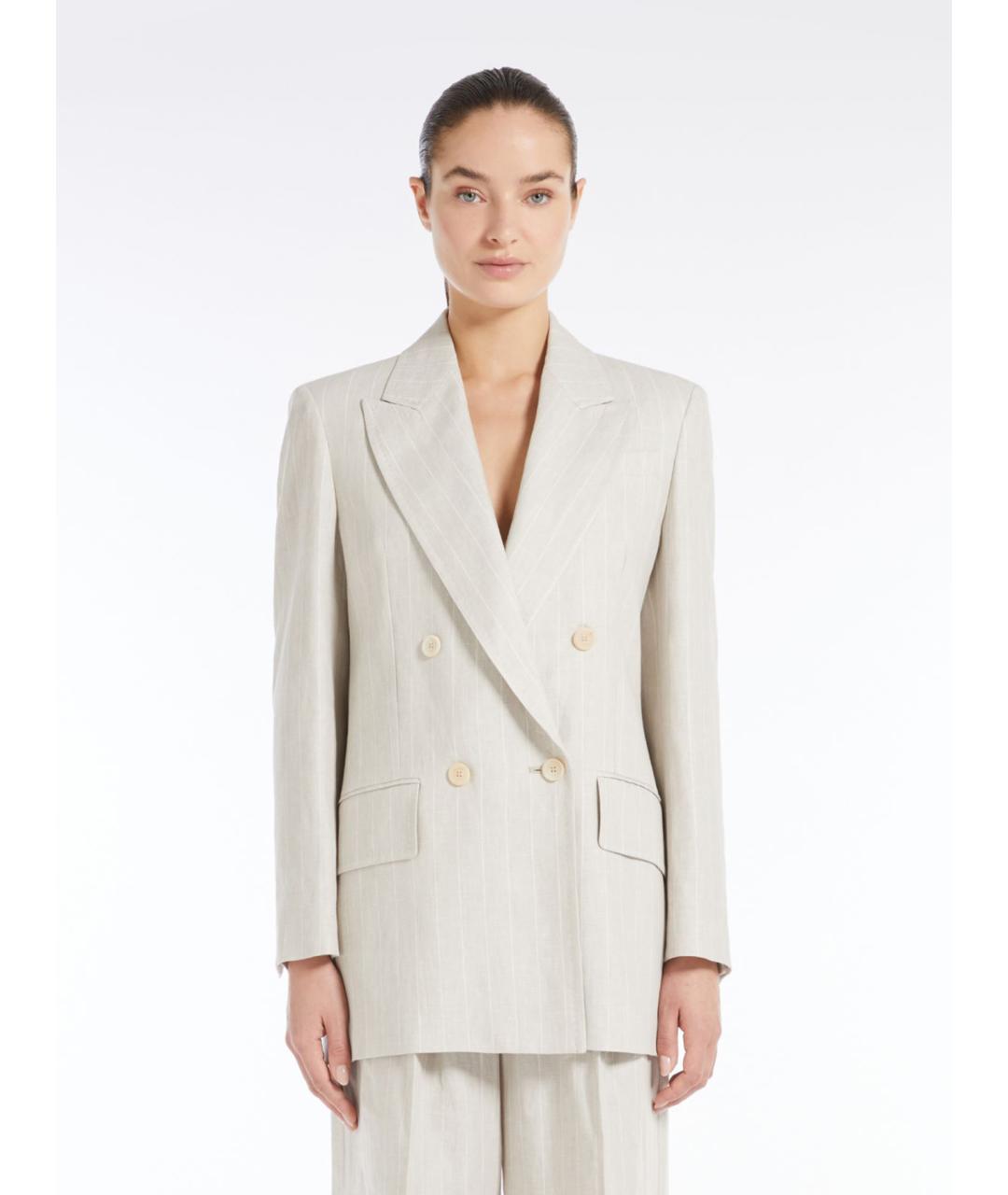MAX MARA Бежевый льняной жакет/пиджак, фото 2
