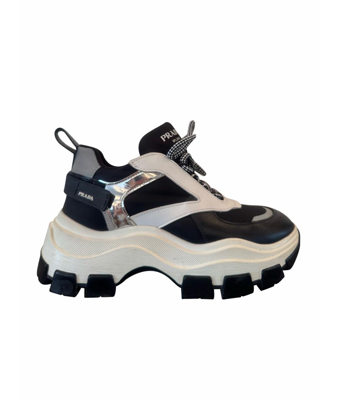 PRADA Черные кожаные кроссовки, фото 1