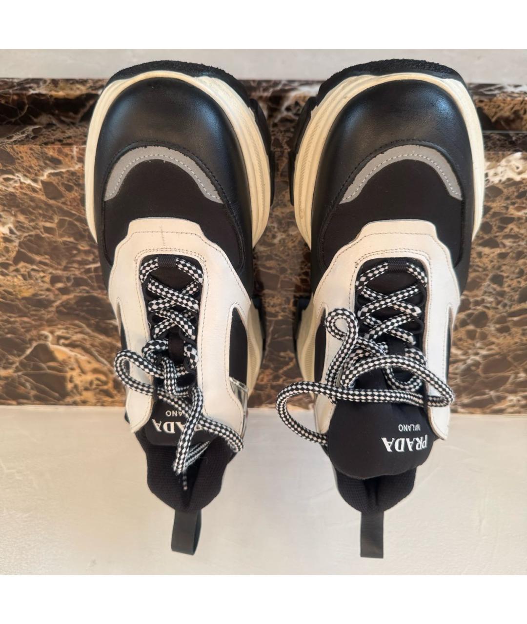 PRADA Черные кожаные кроссовки, фото 3