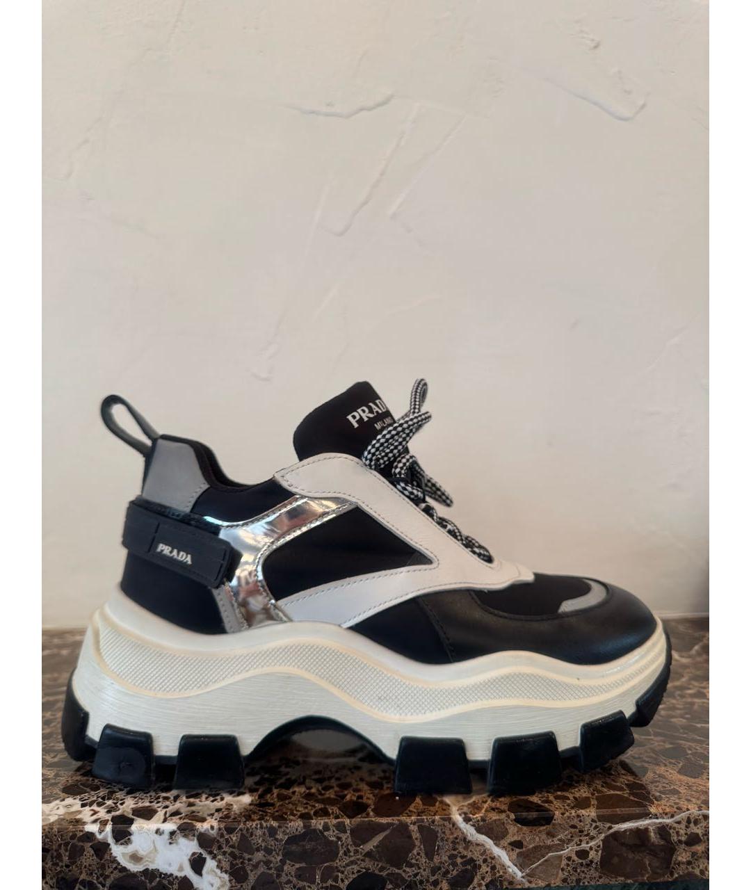 PRADA Черные кожаные кроссовки, фото 7
