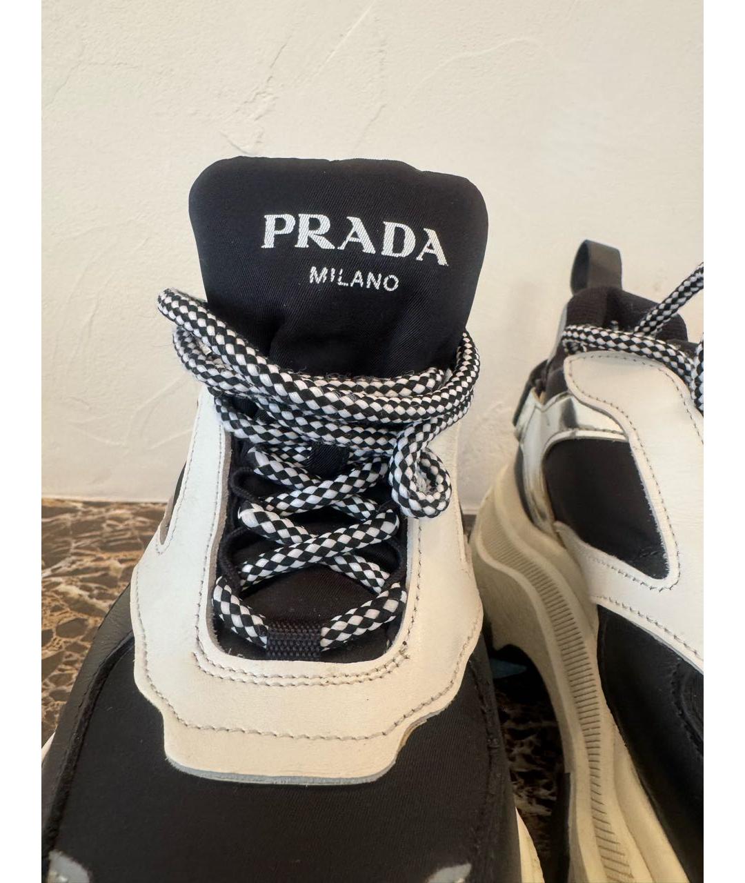 PRADA Черные кожаные кроссовки, фото 6