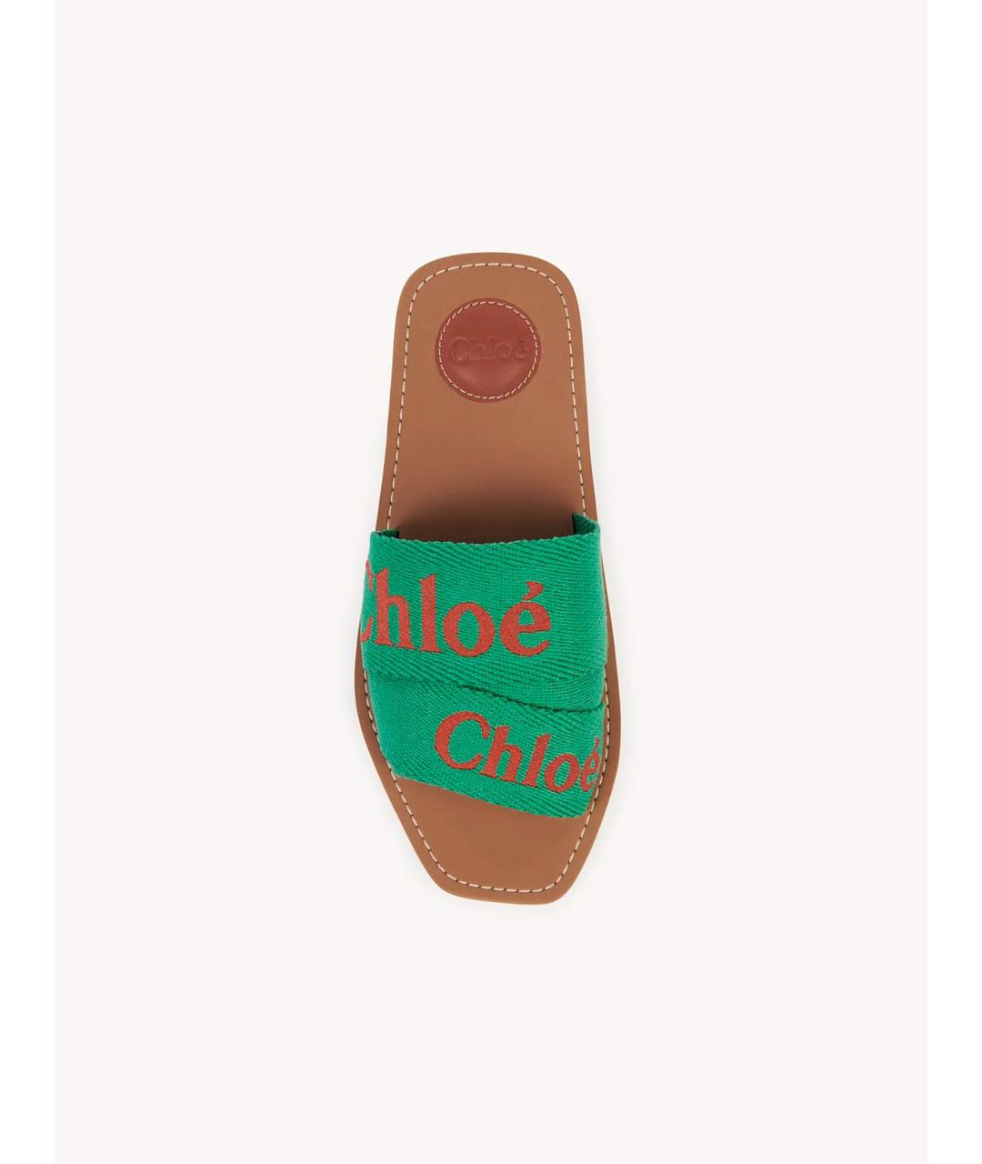 CHLOE Зеленые текстильные шлепанцы, фото 3