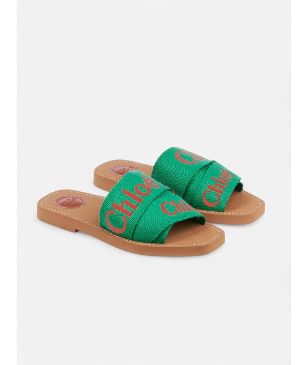 CHLOE Зеленые текстильные шлепанцы, фото 2