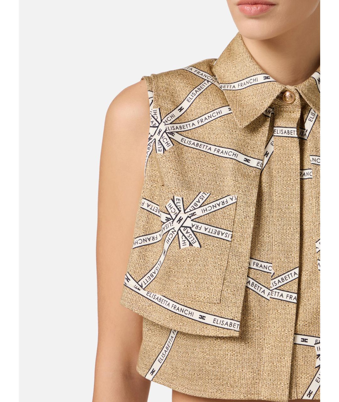 ELISABETTA FRANCHI Бежевая хлопковая жилетка, фото 5