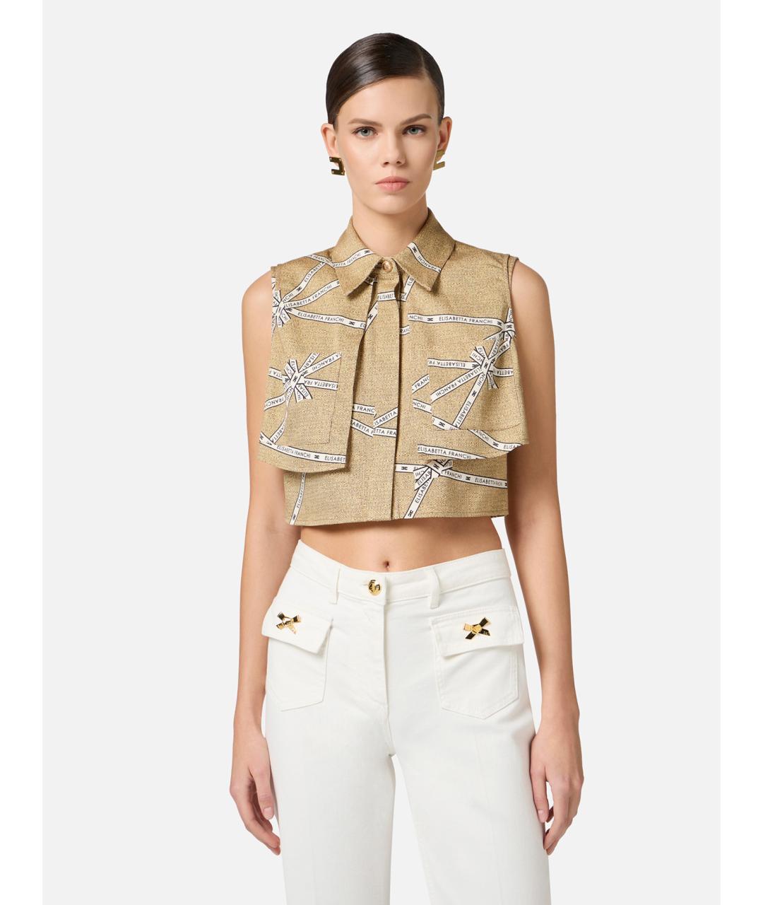 ELISABETTA FRANCHI Бежевая хлопковая жилетка, фото 4
