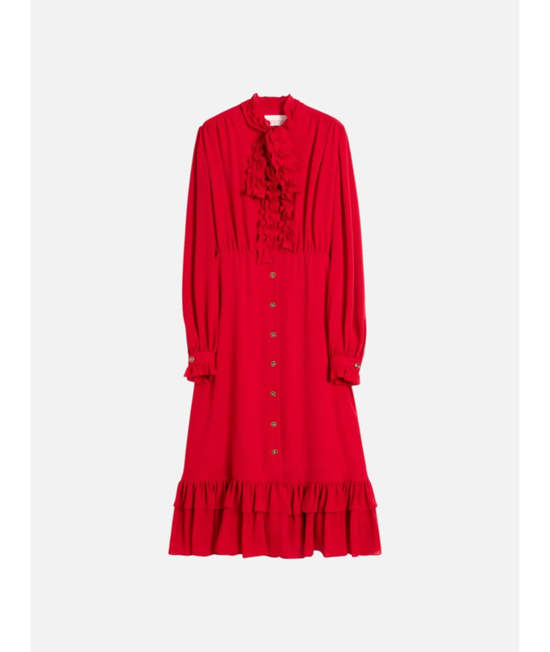 VALENTINO Красное шелковое повседневное платье, фото 3