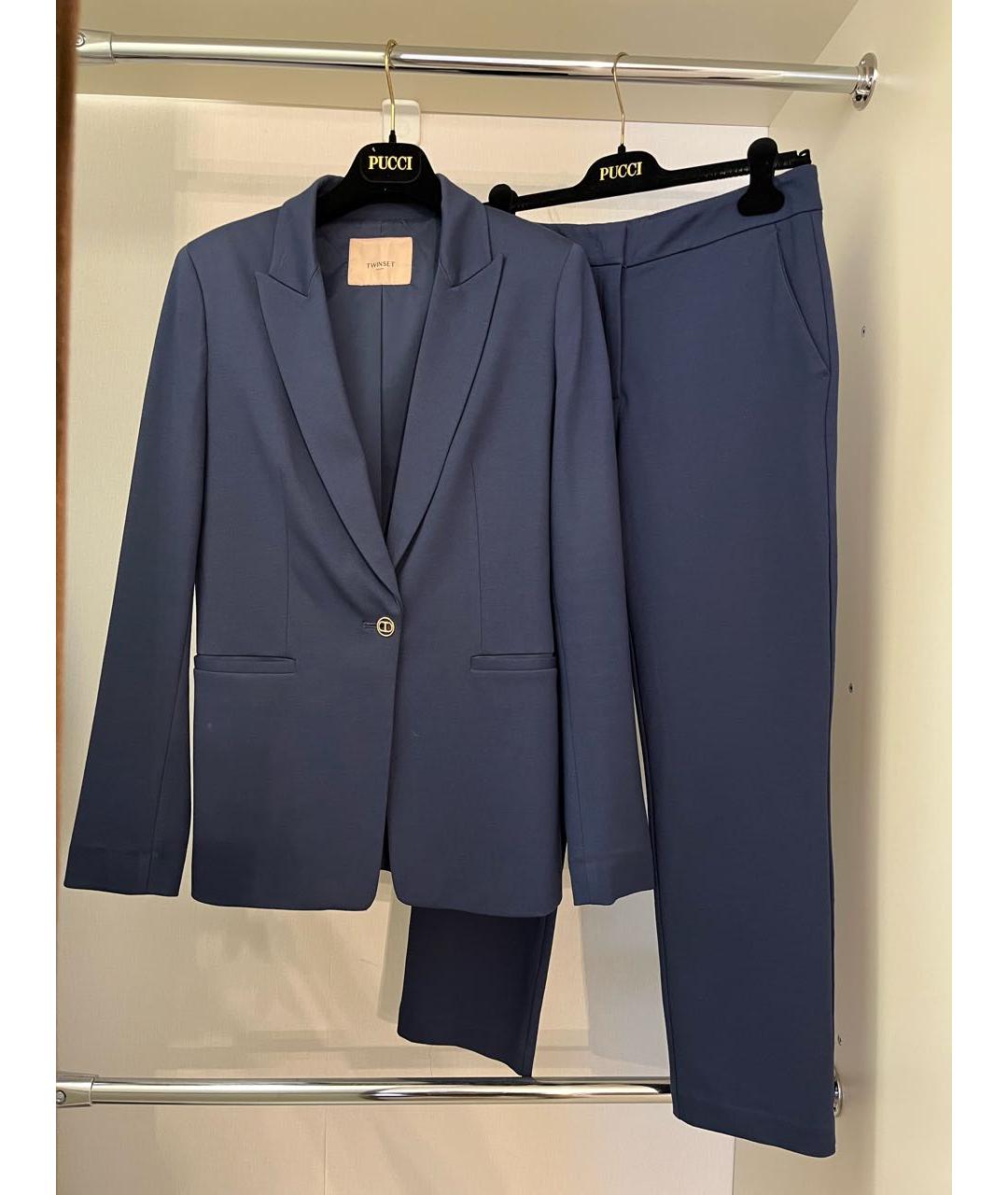 TWIN-SET Синий вискозный костюм с брюками, фото 9