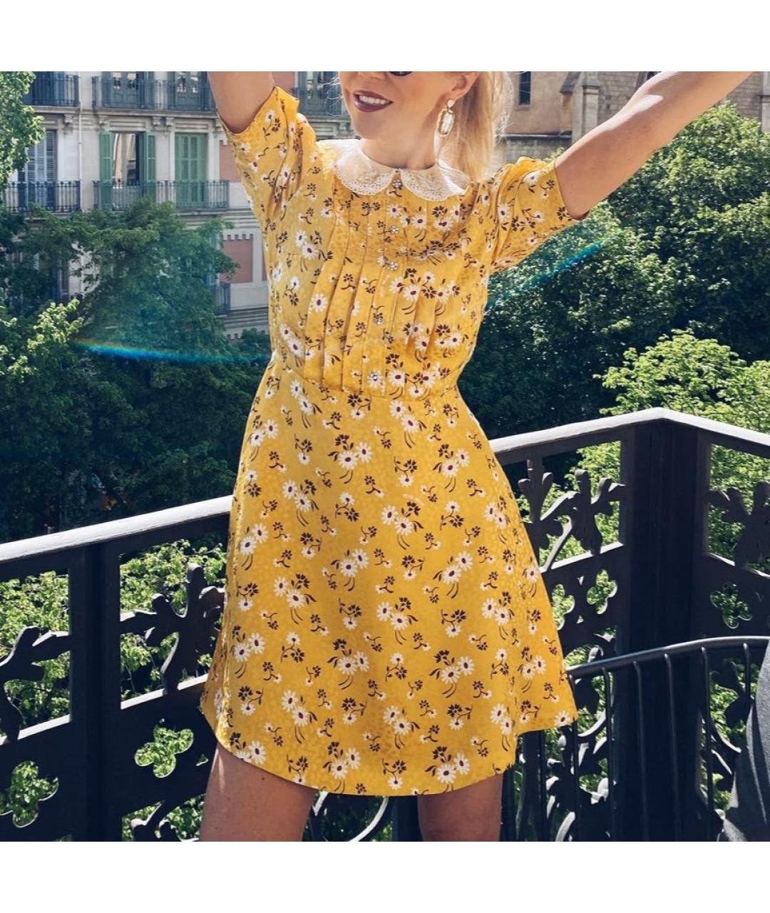 MIU MIU Желтое шелковое повседневное платье, фото 5