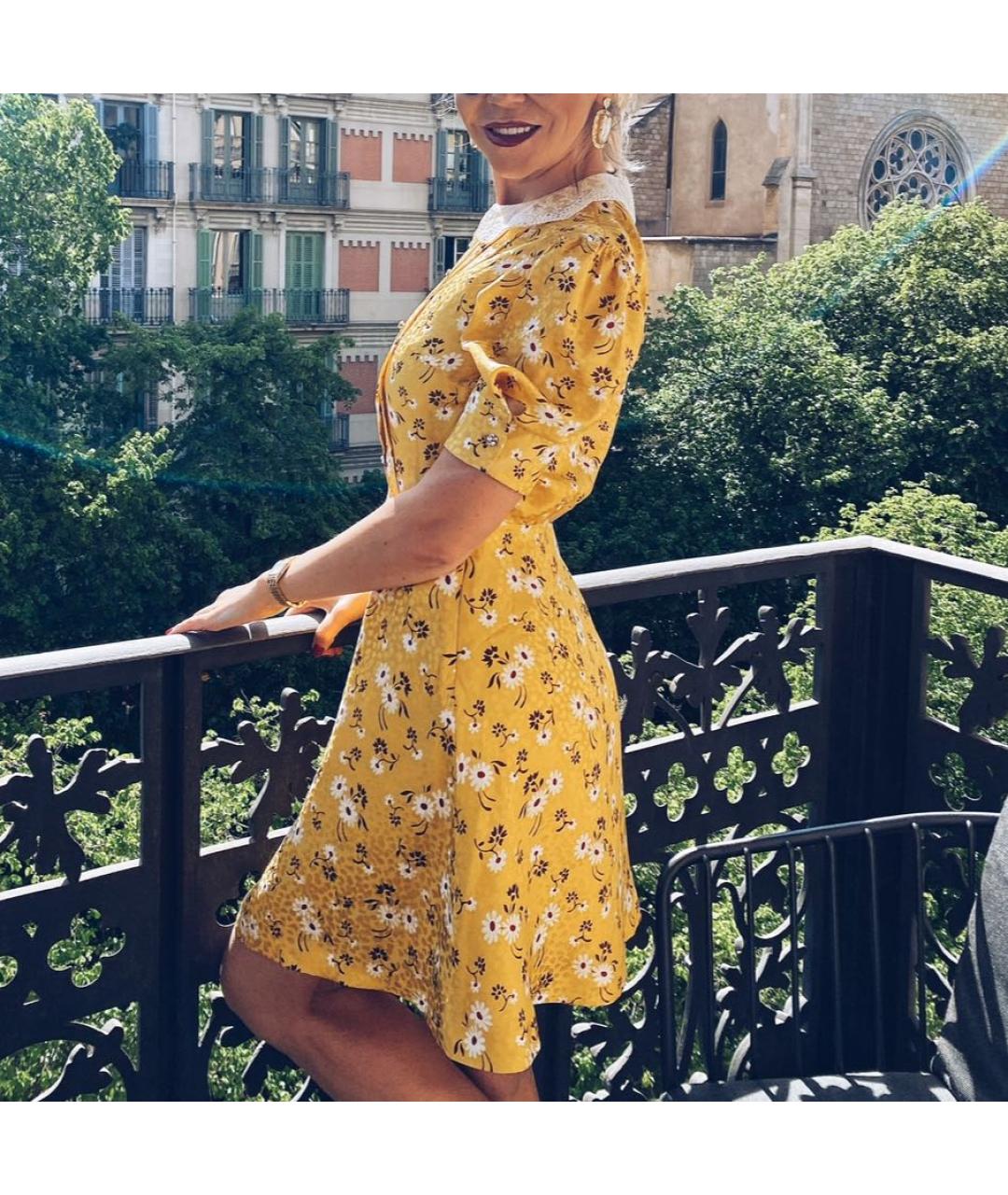 MIU MIU Желтое шелковое повседневное платье, фото 6
