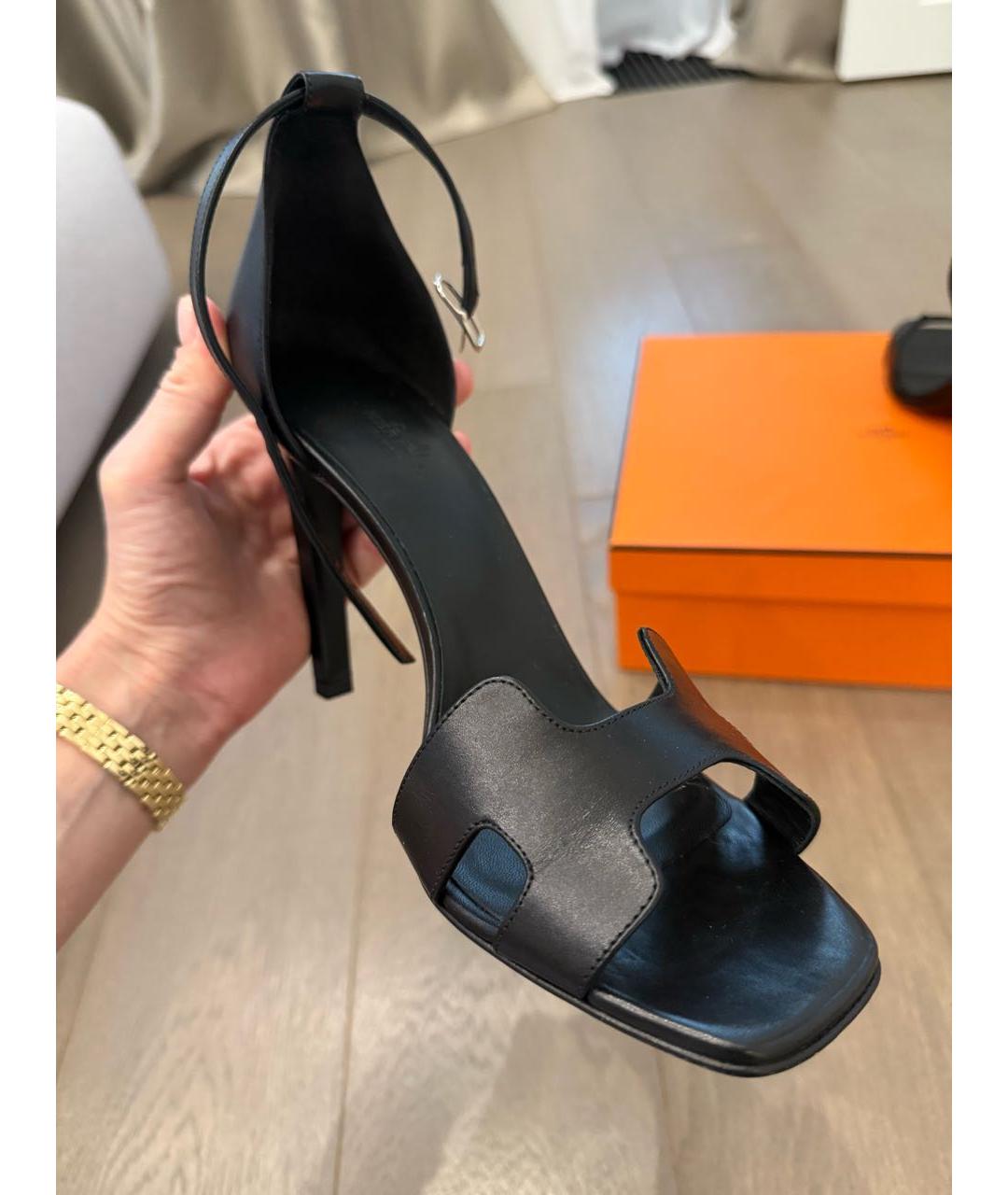 HERMES Черные кожаные босоножки, фото 5